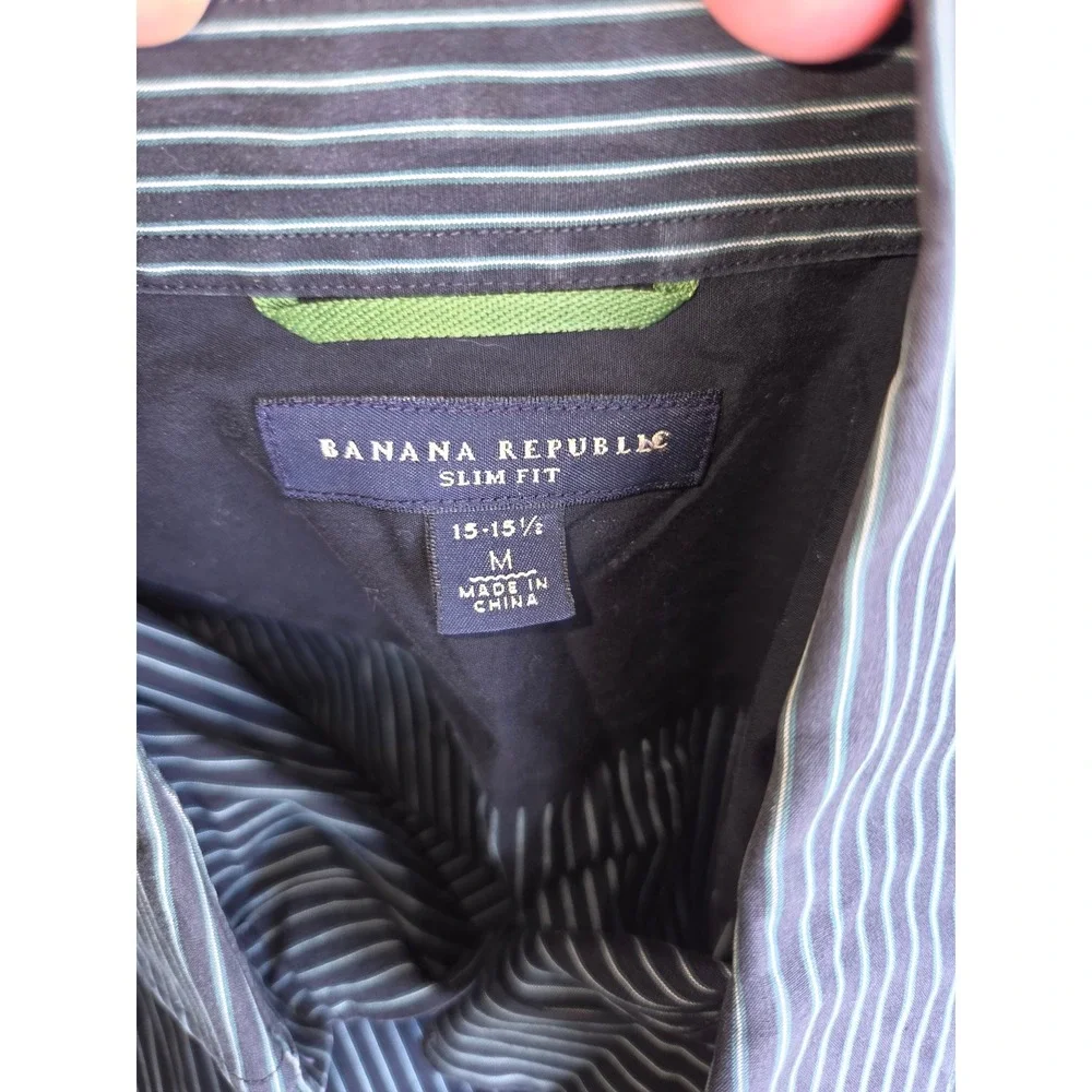 Banana Republic Slim Fit Mens Medium Navy Pinstripe Long Sleeve Button Down
